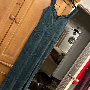 David's Bridal Sparkling Teal Maxi Dress